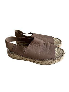 PALOMITAS Paloma Barcelo Taupe Leather Espadrilles Flats Size 38